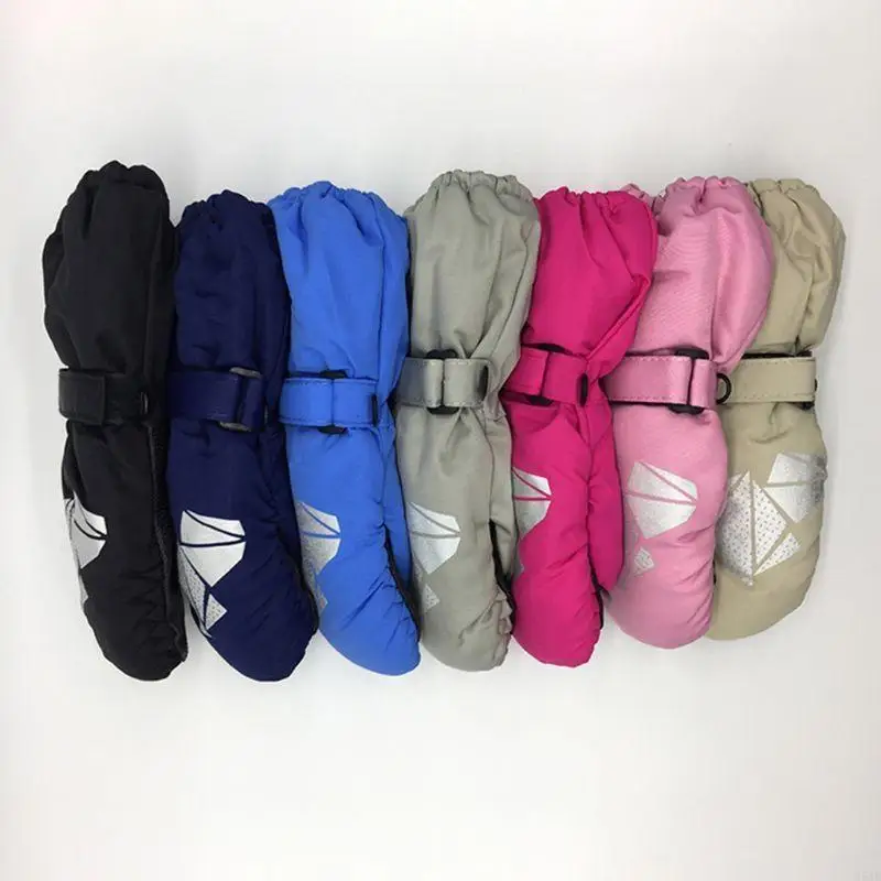 

95AE Children Winter Warm Gloves Windproof Waterproof Outdoor Ski Glove Boys Girls Geometric Print Thick Mittens