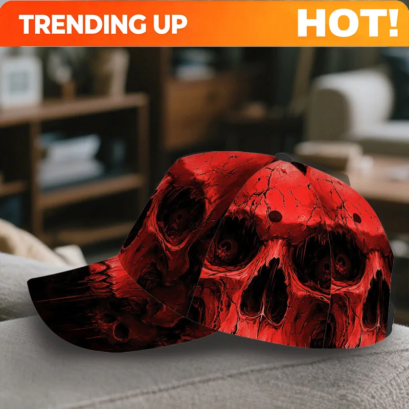 Customization One Halloween-Themed Baseball Cap Featuring Red Skulls, Designed For Comfort With A Duckbill Style. It'S Adjustabl