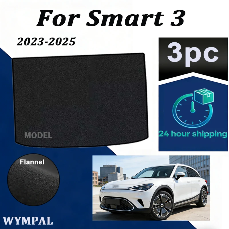 Nylon Car Rear Trunk Mat For Smart 3 2023-2024 Boot Cargo Carpet Pad Accessories black Trunk