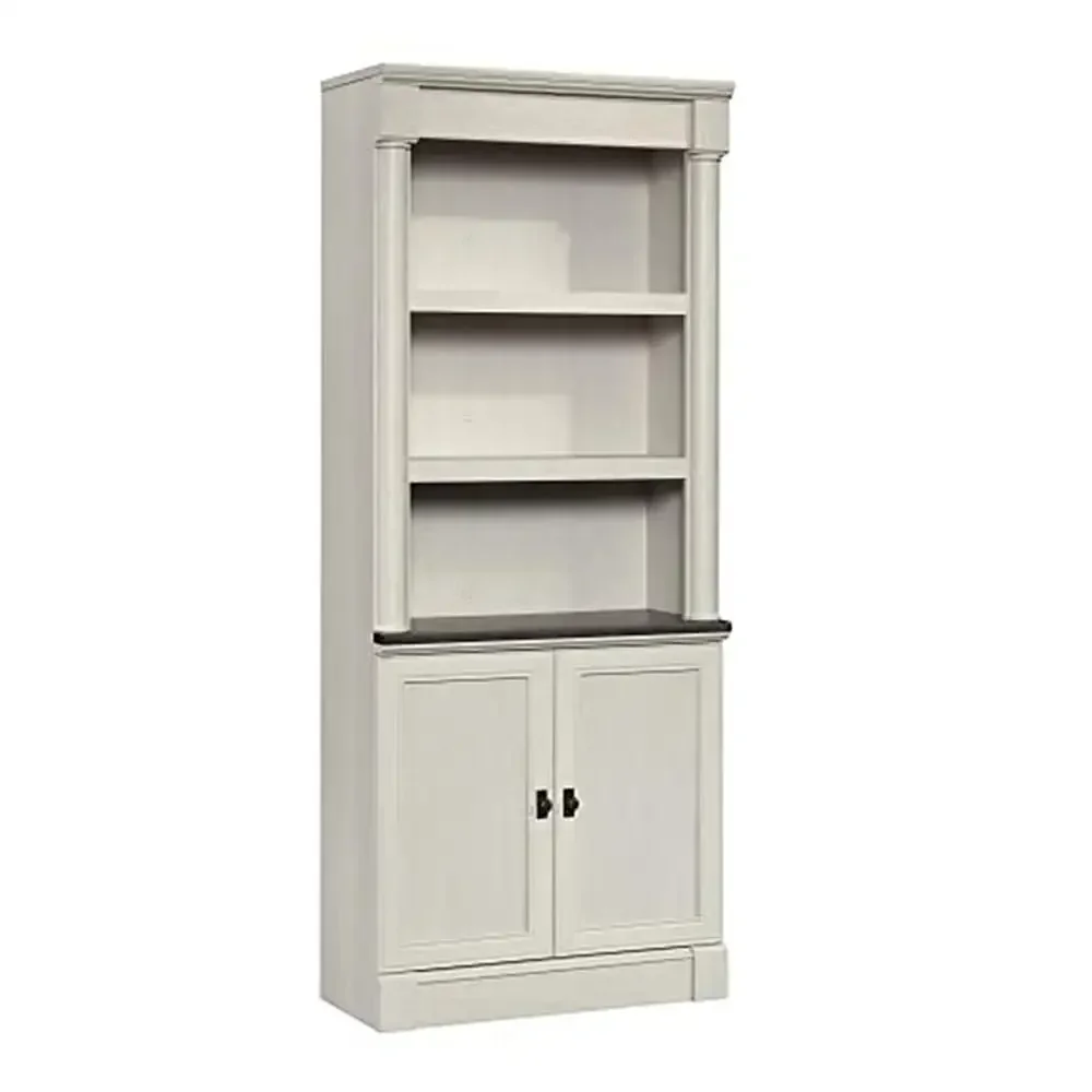 Adjustable Bookshelf with Hidden Storage Doors Library Bookcase Glacier Oak Finish Farmhouse Style Cord Access  Alternative