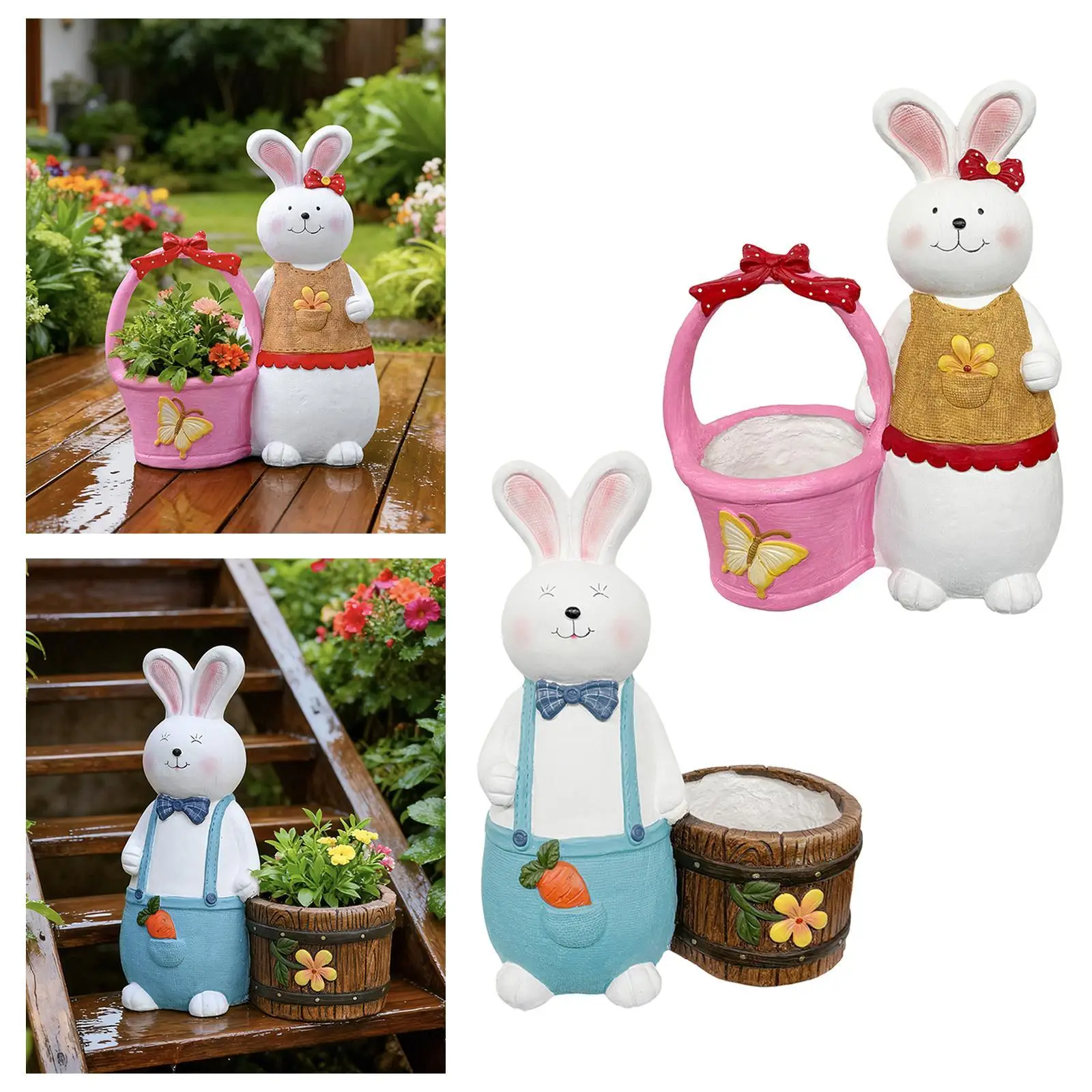 

Garden Rabbit Resin Planter Cute Animal Flower Pot for Tabletop Fairy Garden Ornaments and Plant Display
