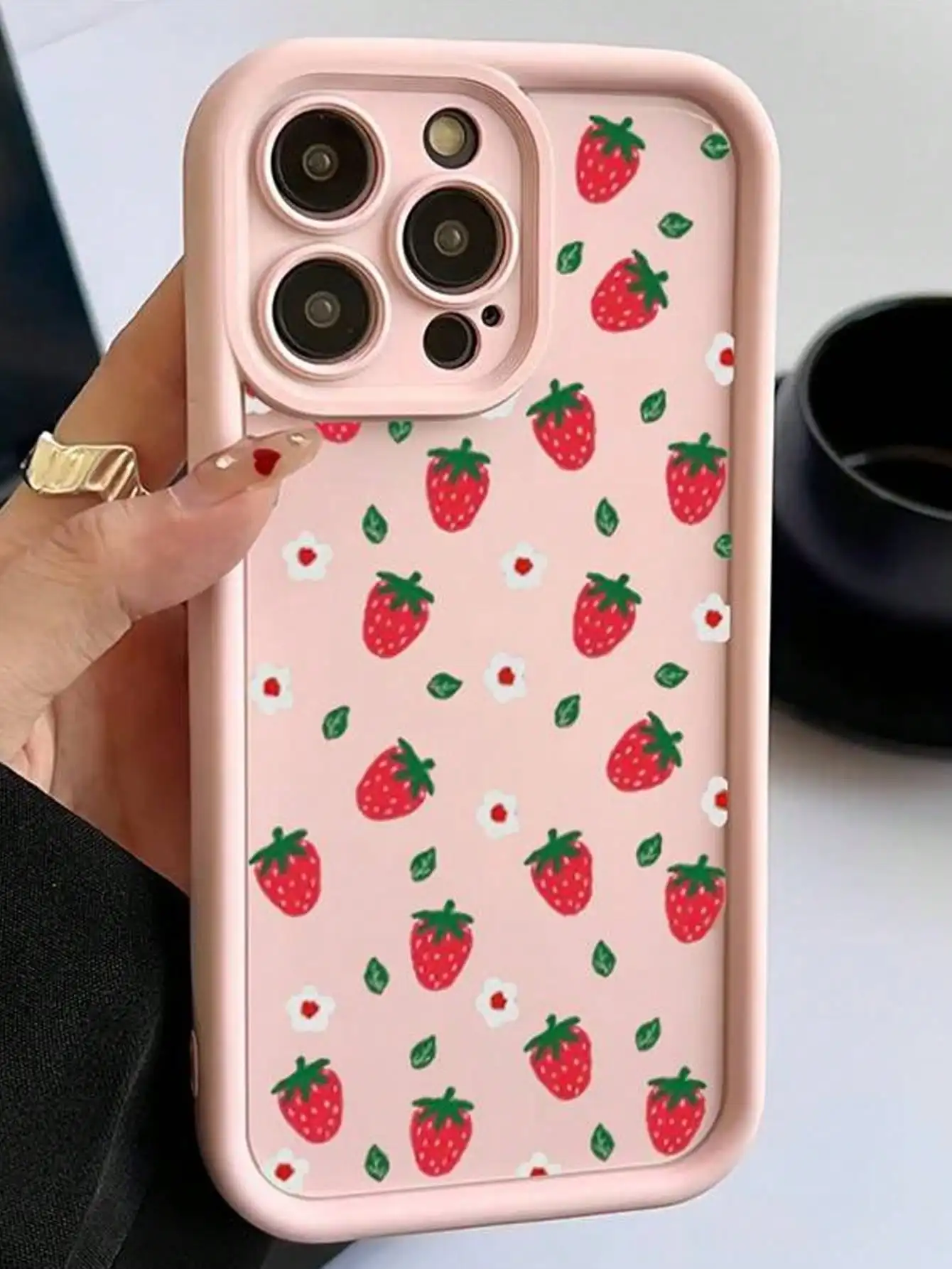 Cute Strawberry Ditsy Floral Pink Shockproof Phone Case for IPhone 16 15 14 13 12 11 Pro Max 7 8 Plus Silicone Soft Cover