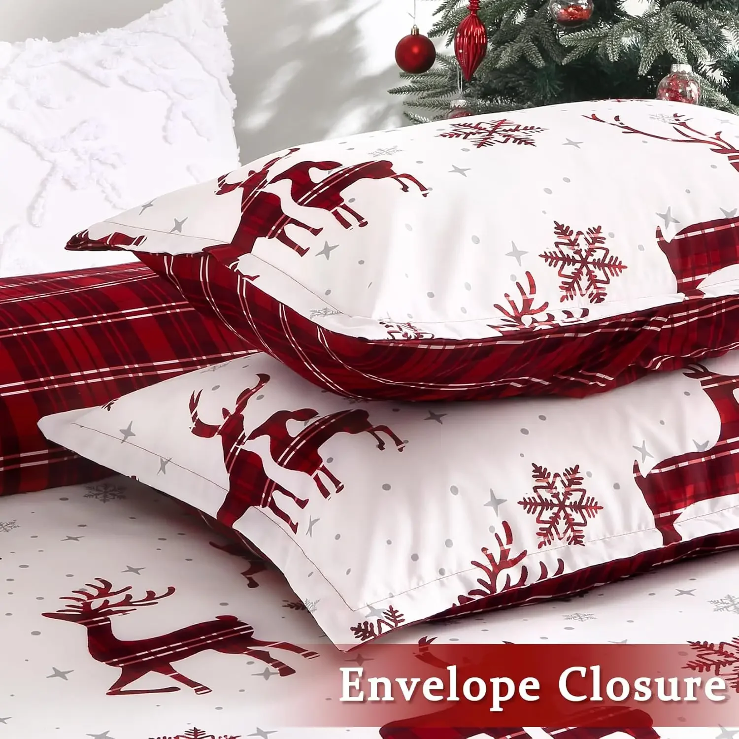 Merry Christmas Duvet Cover Christmas Elk Snowflakes Red Bedding Set Happy New Year Quilt Cover Holiday Gifts Bedroom Decoration