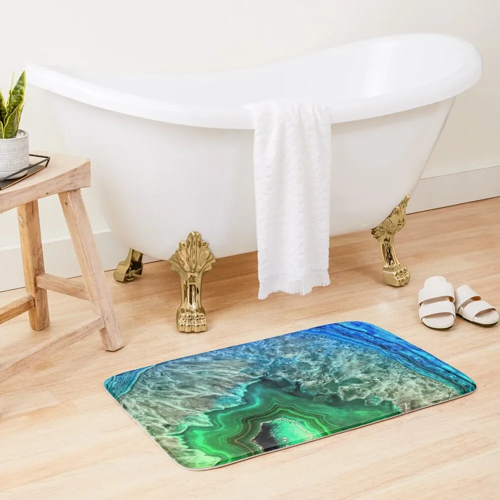 Green and Blue Faux Agate Mineral Gemstone Bath Mat Anti Slip Bath Stickers Anti-Slip Bathtub Home Decor Bathroom Deco Mat