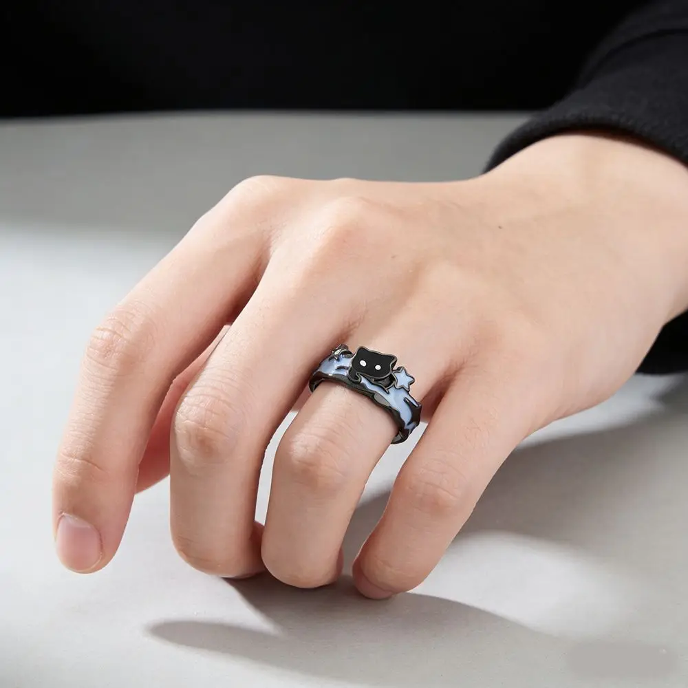 

Cute Cartoon Cat Dog Rings Puppy Alloy Couple Star Rings Adjustable Opening Finger Ring Couple