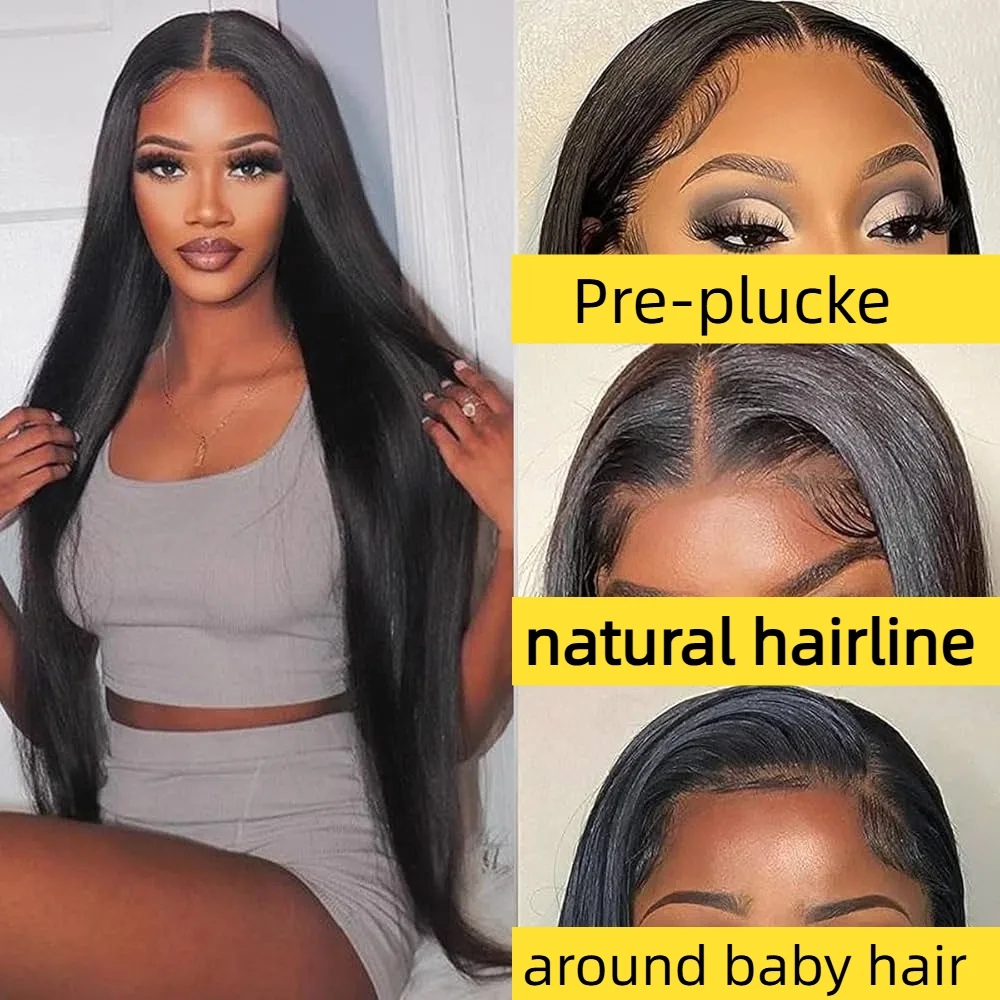 Pelucas rectas de encaje transparente, pelo de bebé prearrancado, densidad de 180%, sin pegamento