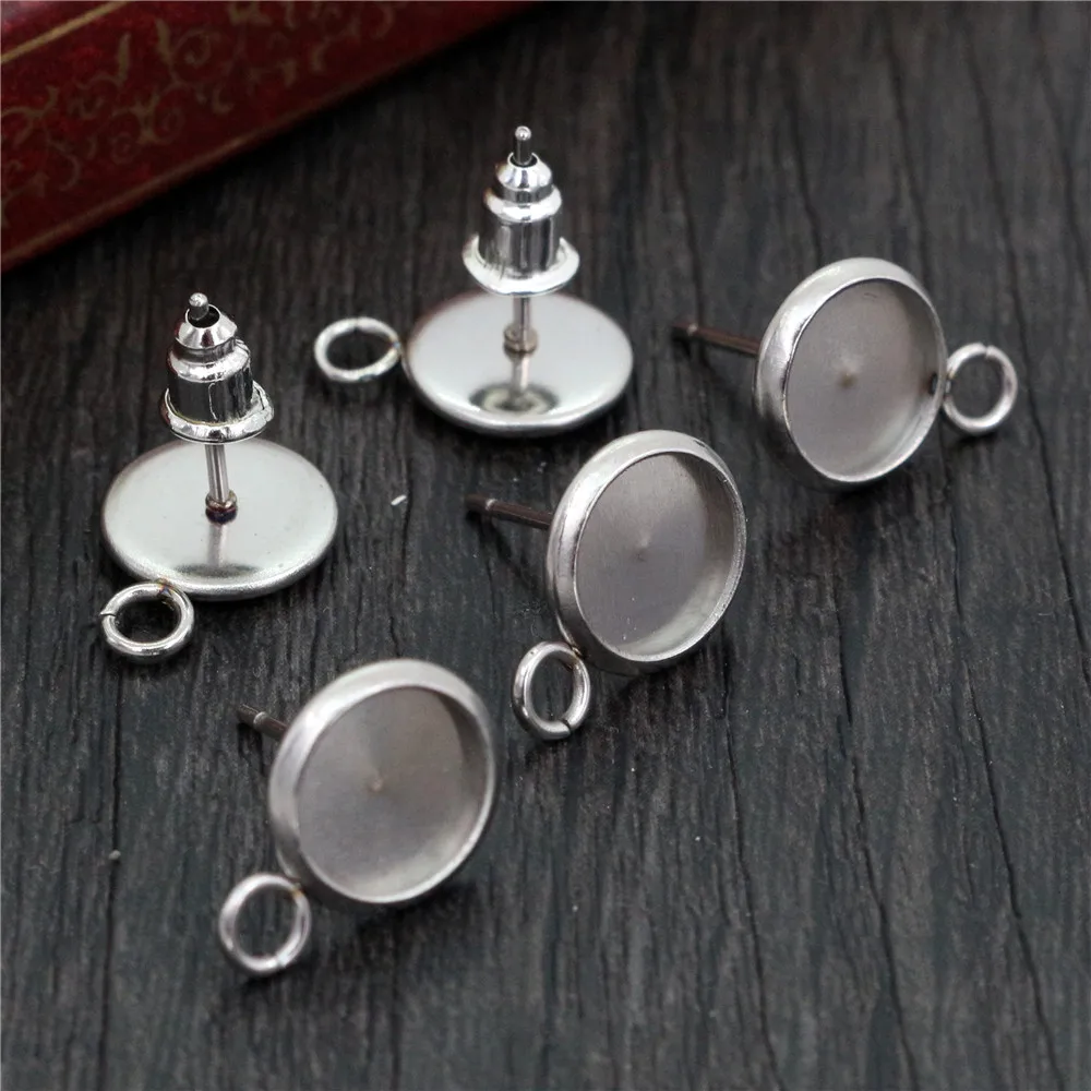 ( Never Fade ) 6mm 8mm and 10mm 20pcs/lot  Stainless Steel Earring Studs,Earrings Blank/Base,Fit 8mm and 10mm Glass Cabochons