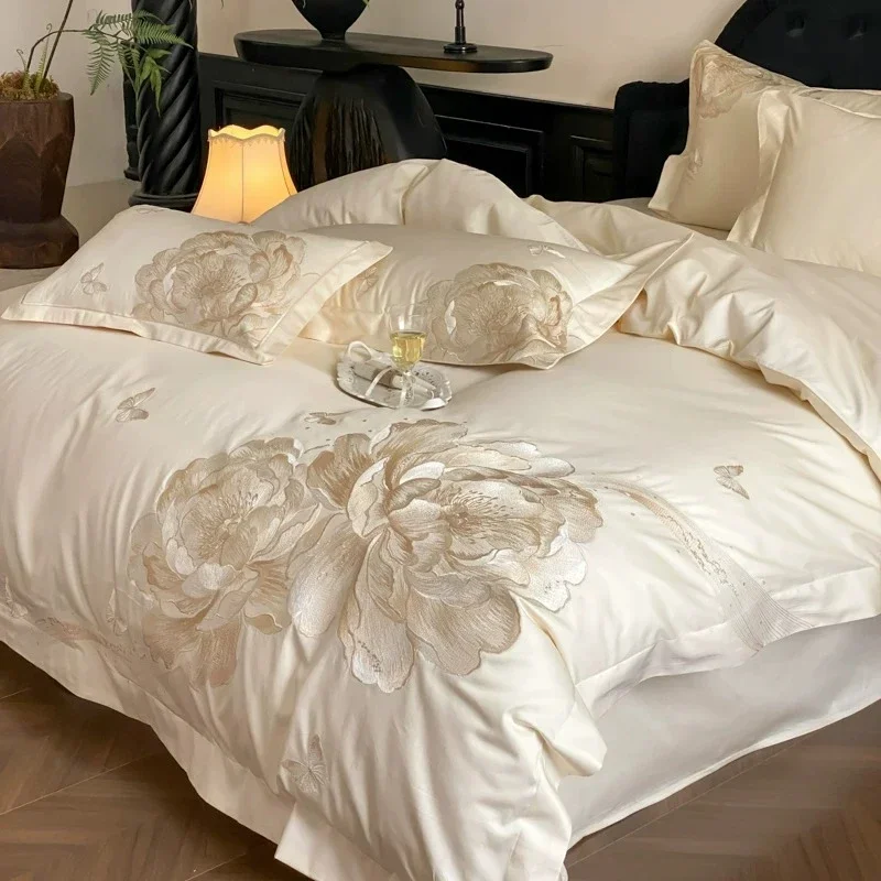 Bedroom Light Luxury Style 200 Thread Count Long Staple Cotton Four Piece Set Class A Pure Cotton Embroidery Bedding