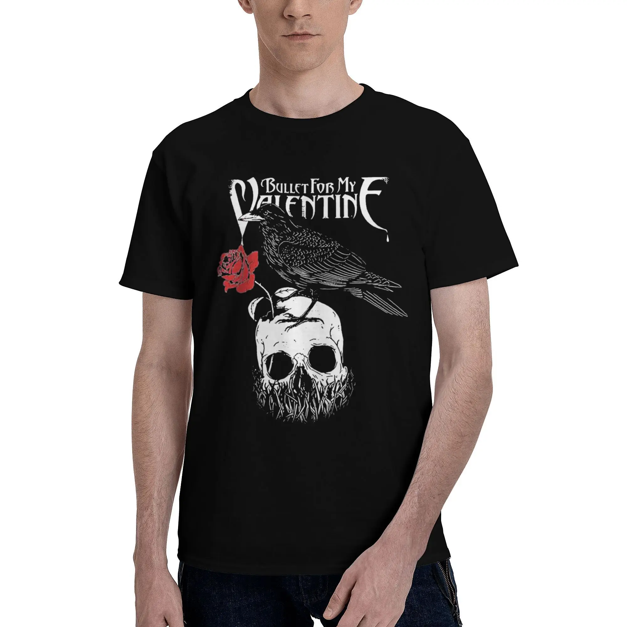 Mens Womens Bullet for My Valentine T Shirt 100% Cotton Graphic Print T-Shirt Sleeve Skull Rose Music Clothing Outfits