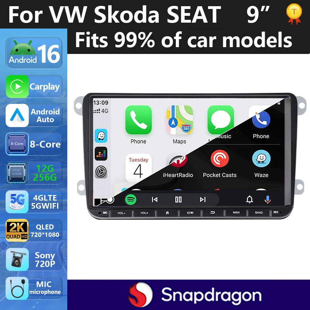 Image of Autoradio Android 16 für Volkswagen Golf 5 6 Polo Passat B6 B7 CC Skoda Jetta Universal Multimedia Carplay Wifi GPS Navigation