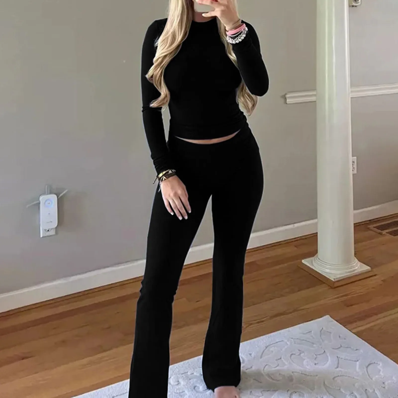 Women's Comfortable Long Pants Long Sleeve Suit Women's Premium Sense Fashion Hong Kong Style Retro Two Piece Solid Colour Suit