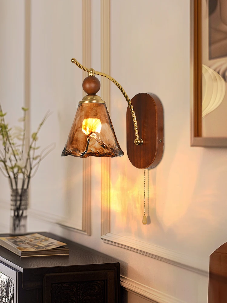 

French wall lamp 2025 new bedroom bedside wall lamp medium antique aisle corridor creative living room background wall decoratio
