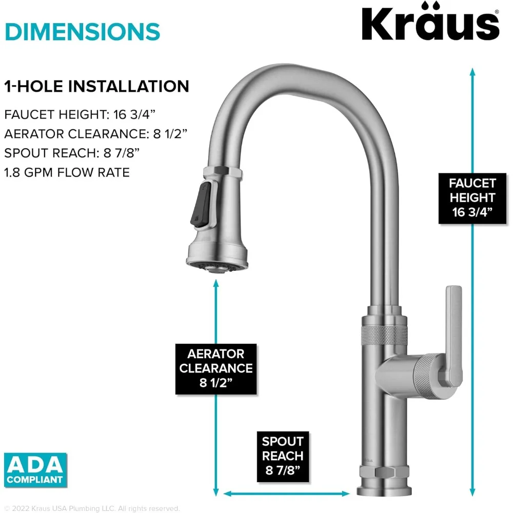 Grifo extraíble KRAUS Allyn estilo industrial en acero inoxidable sin punto, modelo KPF-4102SFS