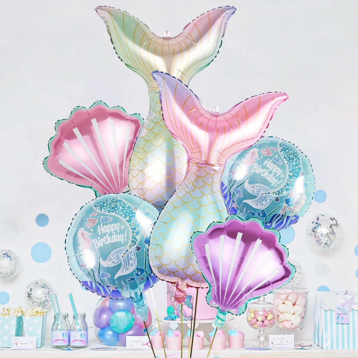Ensemble de 6 ballons d'anniversaire en forme de queue de sirène, parfaits pour les décorations de fête d'anniversaire, fête sur le thème des sirènes