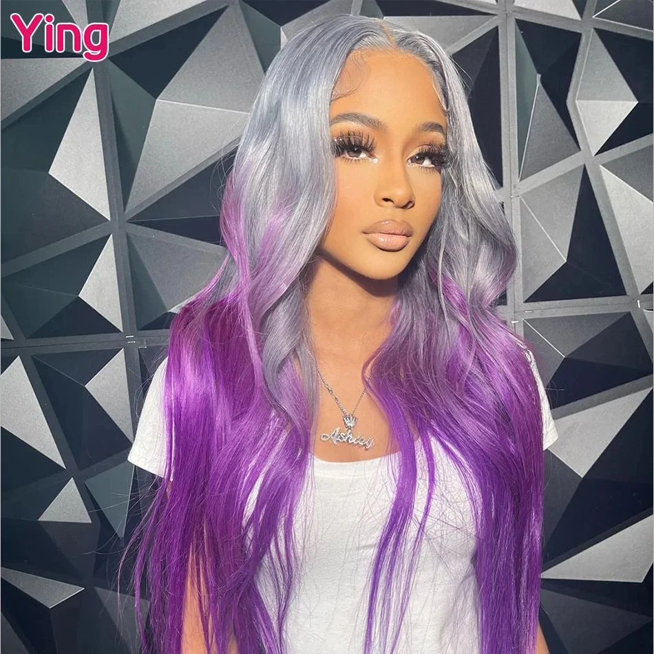 

200% Grey Purple 13x6 Transparent Body Wave Lace Front Wig 36 Inch Colored Human Hair Wigs For Women Brazilian Pre Plucked Wigs