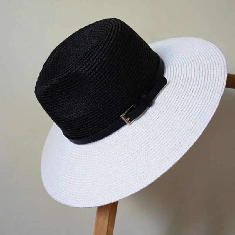 Wide Brim Panama Hat Black White Sun Hats Summer Beach Hat Wedding Party Church Hat