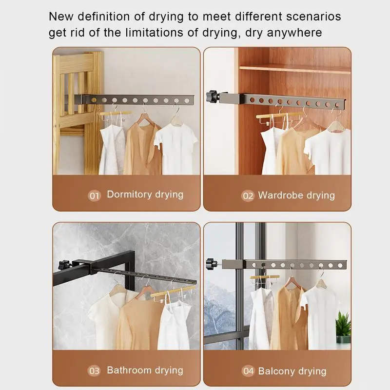 Window Frame Drying Rack Small Spaces Wall Mounted Laundry Hanger Travel Towels Coat Lingerie Drying Space Saver for Balcony