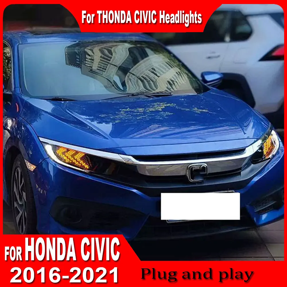 

Автомобильная фара для Honda Civic 10th, 2016 2017-2021, светодиодная фара для проектора, дневные ходовые огни, автомобильные аксессуары