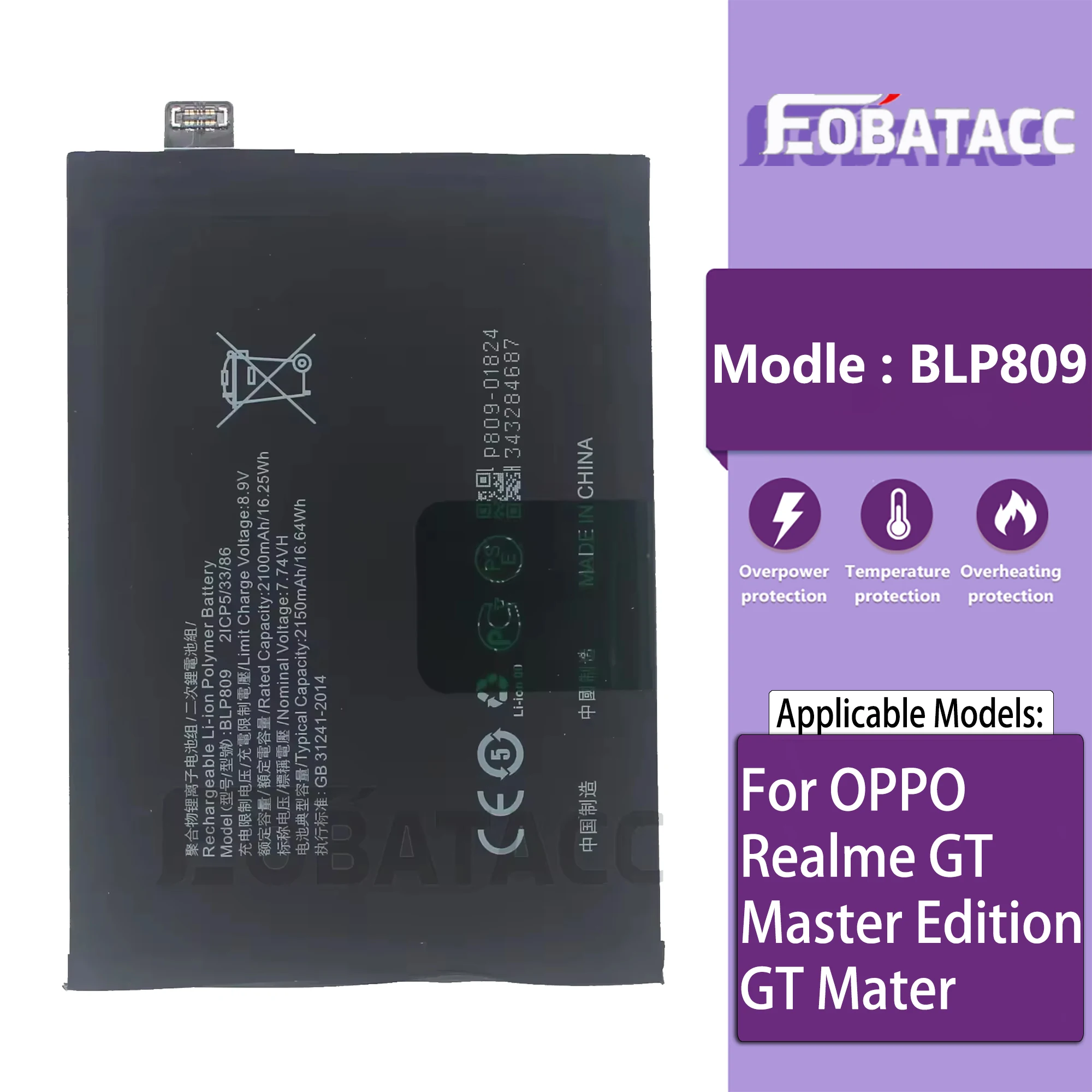 

100% New Original Battery BLP809 For OPPO Realme GT Master Edition/GT Mater Battery + Free Tools