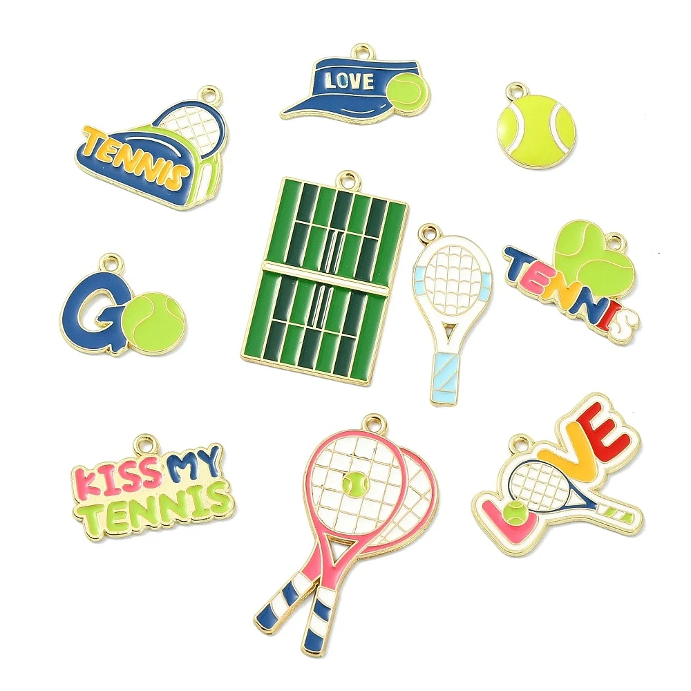 40pcs Sport Enamel Tennis Charms Tennis Racket Ball Pendants Gold Tone Alloy for Handmade Bracelet Necklace Jewelry DIY Crafts