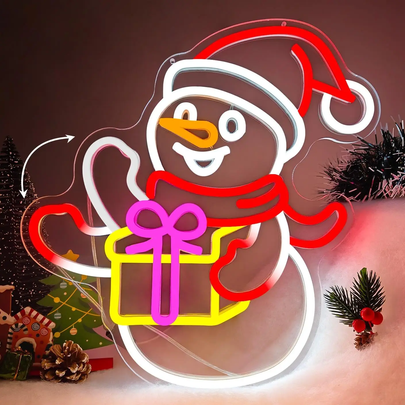 Waving Snowman Neon Sign for Wall Decor Flicker Design Dimmable Animated Christmas Light Up Sign for Window Home Party Decor