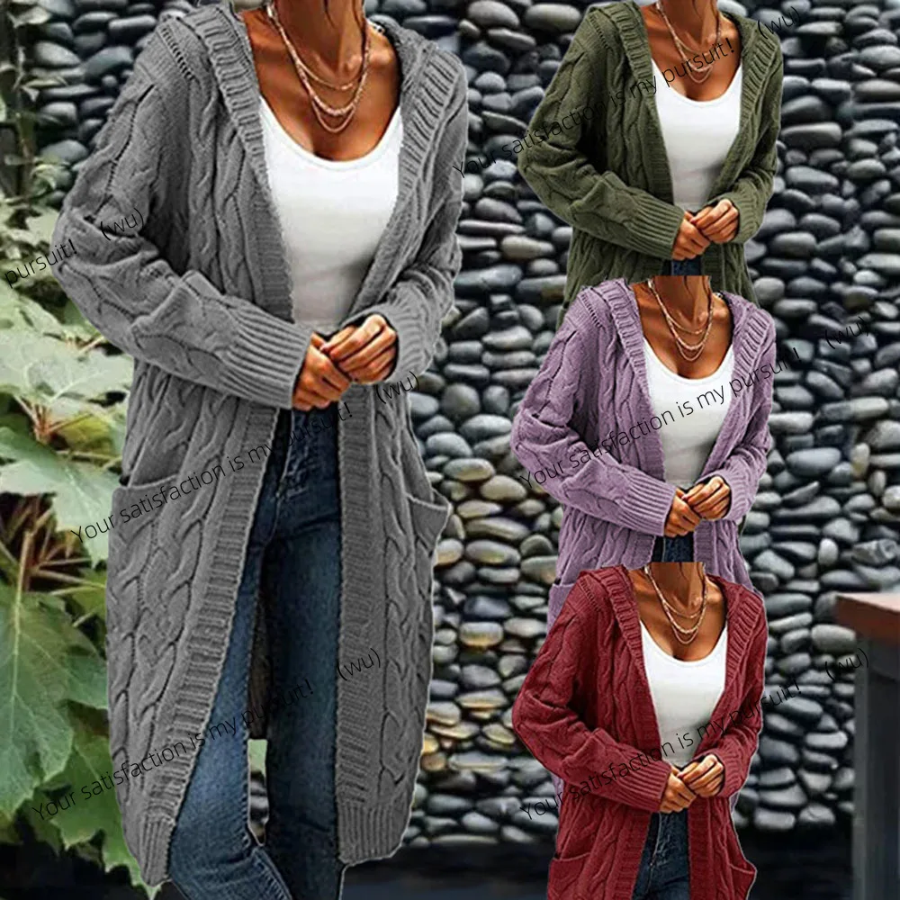 

ZOCI-Oversized Women Loose Long Knitted Sweater Cardigans Autumn Winter Thick Female Pocket Twist Knot Knitted Coats