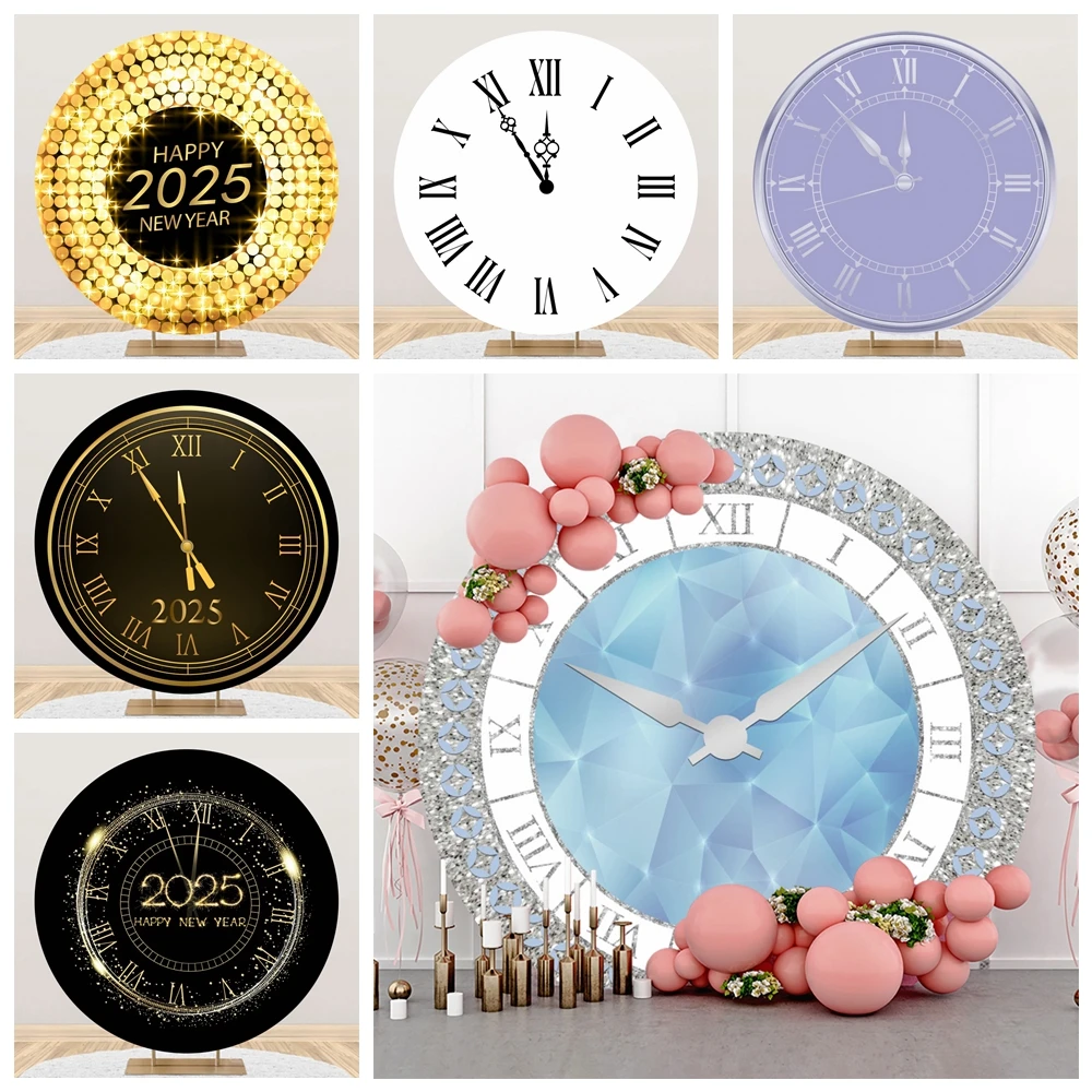 2025 New Year Clock Round Backdrop Cover Customize Christmas Countdown Family Party Kids Adults Portrait Photography Background