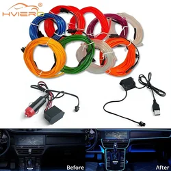 1m/2m/3m/5m atmosfera interior do carro lâmpada de boas-vindas porta lanterna auto tira led fio corda tubo linha usb cigarro barra iluminação néon