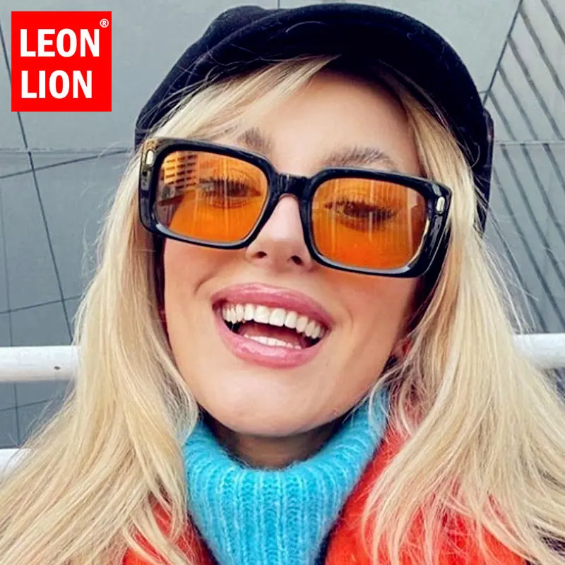 LeonLion 2023 Square Sunglasses Women Luxury Brand Eyewear Women/Men Vintage Orange Glaases Shades for Women Lentes De Sol Mujer