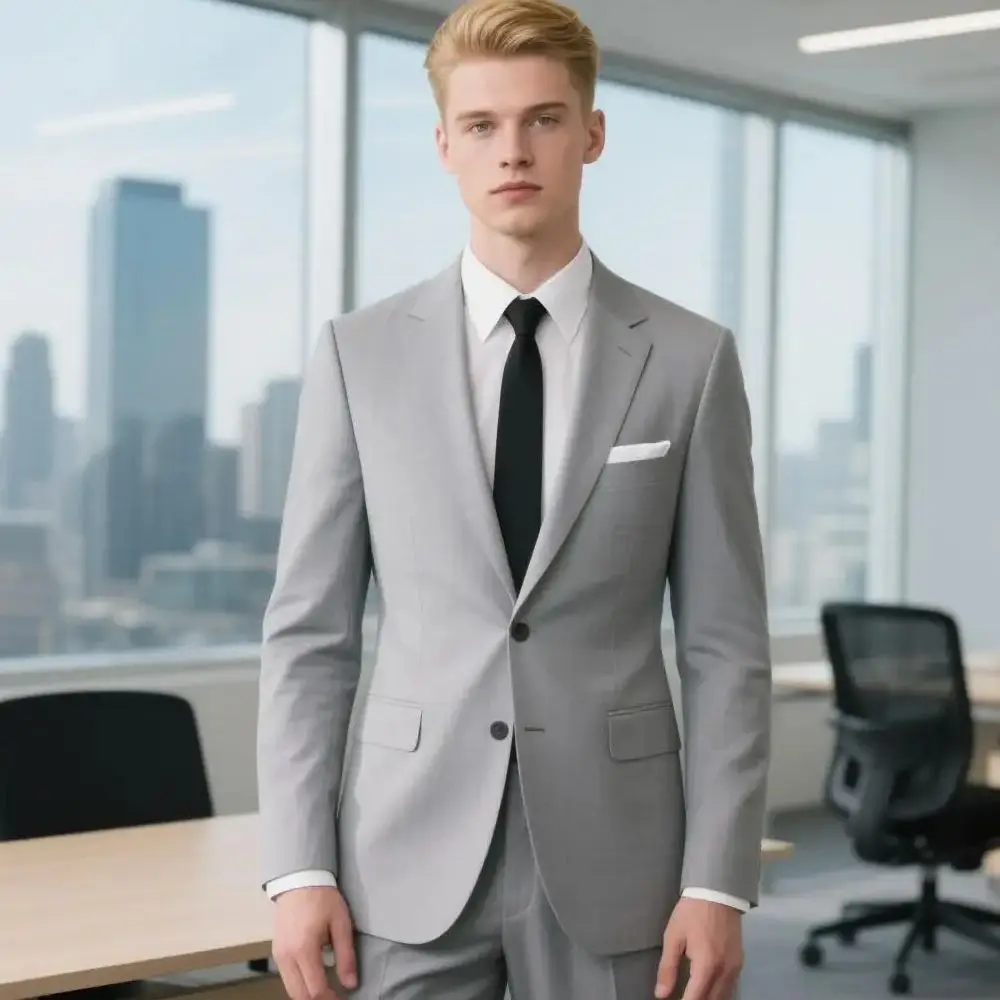 

Novo terno masculino 2 peças fino ajuste blazer ternos noivo festa de casamento smoking entalhado lapela formal