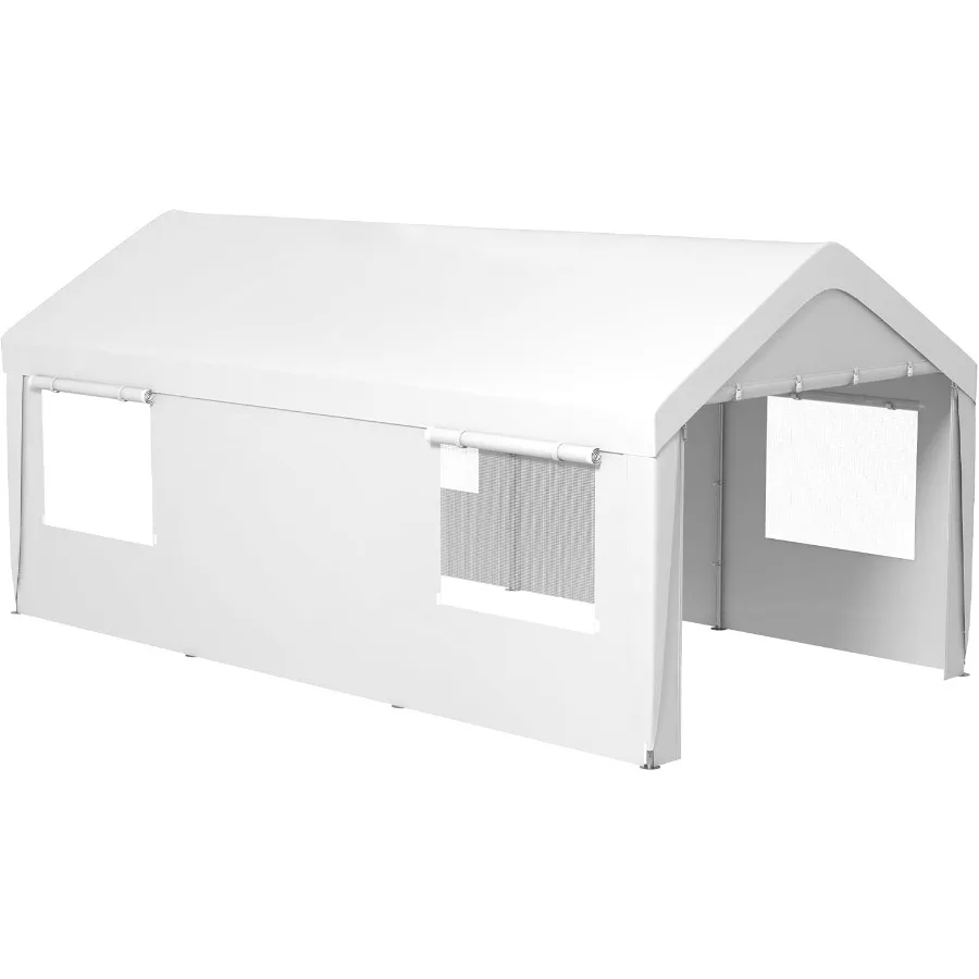 

10' x 20' Portable Carport with Heavy Duty Frame 2 Roll-up Doors and 4 Ventilated Windows for Protecting Cars Trucks Boats Gard