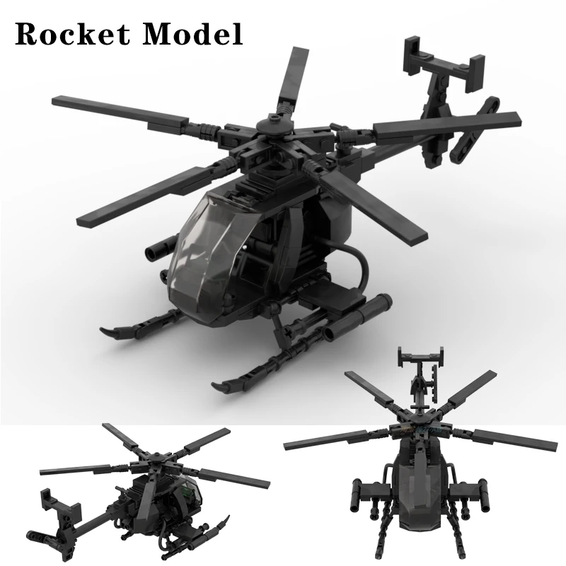 MOC Military Modern Hc Aircraft Building Blocks AH-6 Little Brid Manned and Firepower Special Force Police Figures Weapons Toys