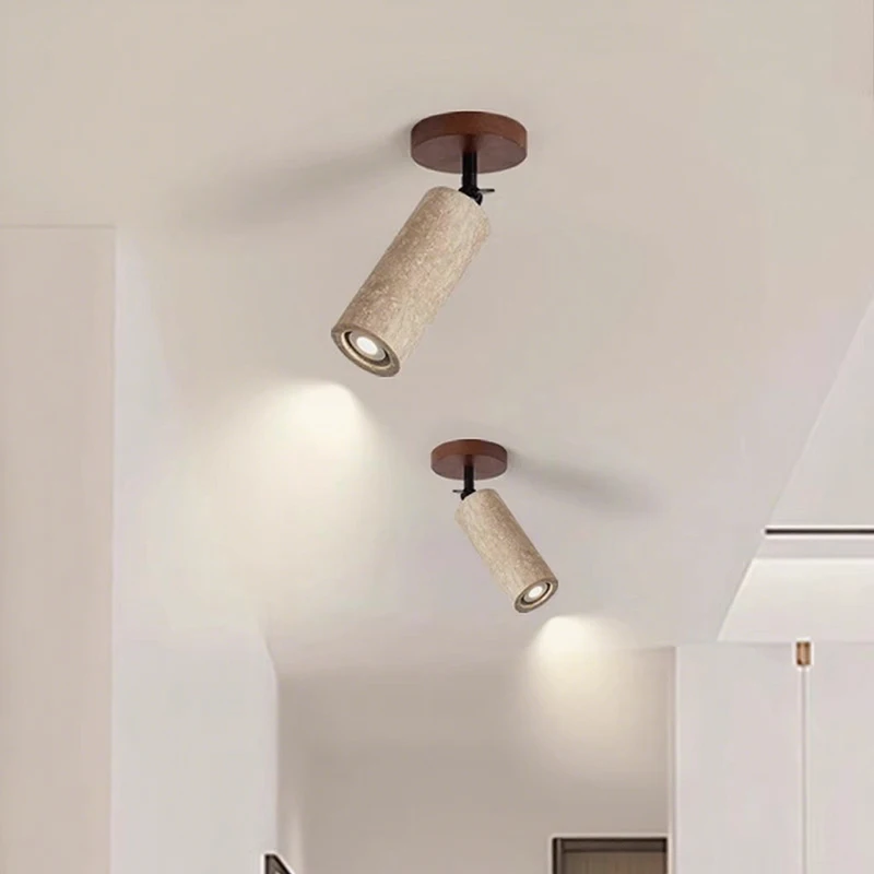 Creative Deisgn Stone Wall Lamps Travertine Lampshade Wood Base Hotel Bedside Spot Reading Lights E27 Bulb LED Corridor Lustres