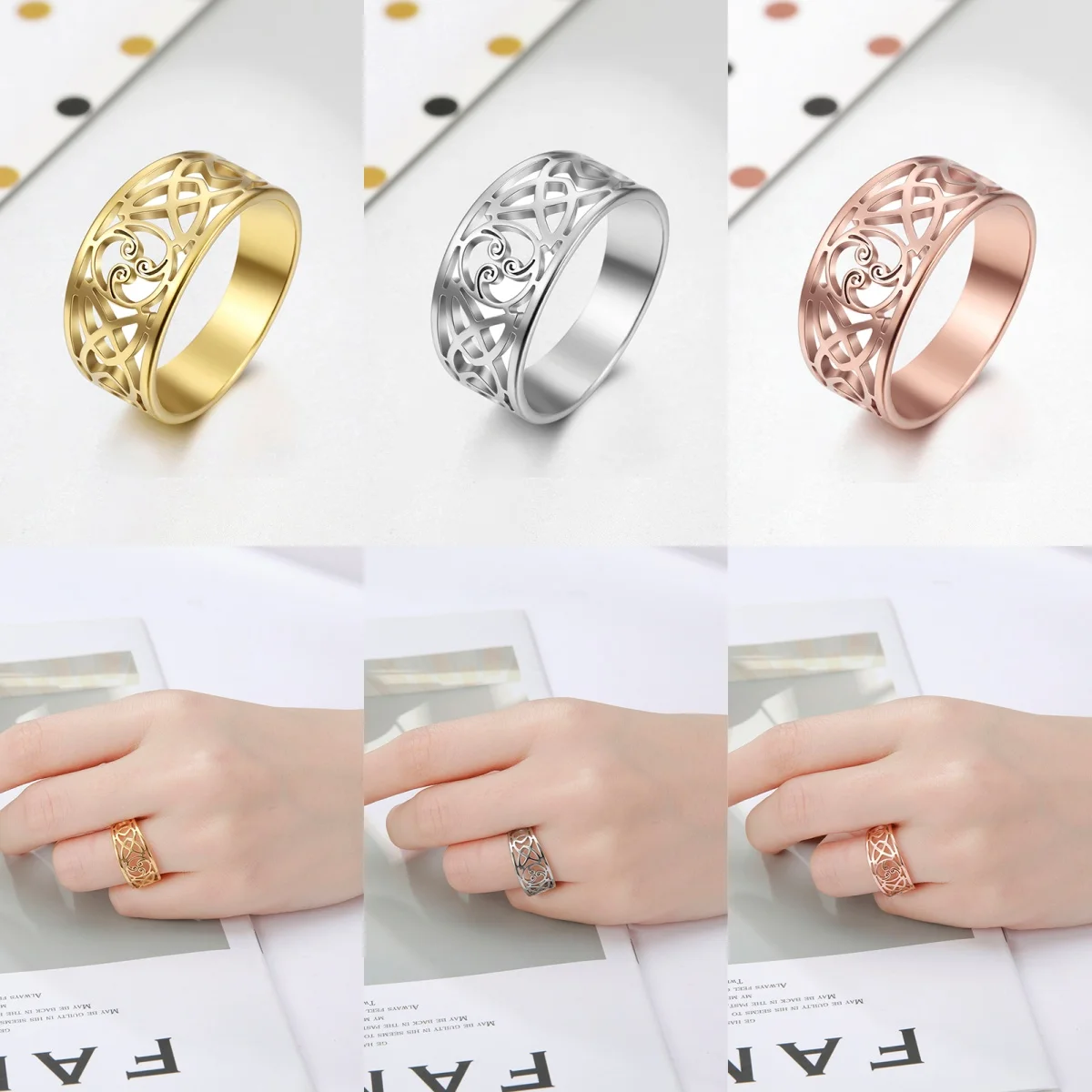 Kkjoy Fashion Vintage Triskele Triskelion Ring für Damen und Herren, Edelstahl Kreuz Amulett Ringe Schmuck Geburtstagsgeschenk Großhandel – Detail 9