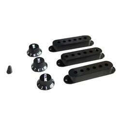 48mm 50mm 52mm Single Coil Pickup Cover One Volume Two Tone Knobs with Switch Cap Kit for Electric Guitar, Black Color 24BD