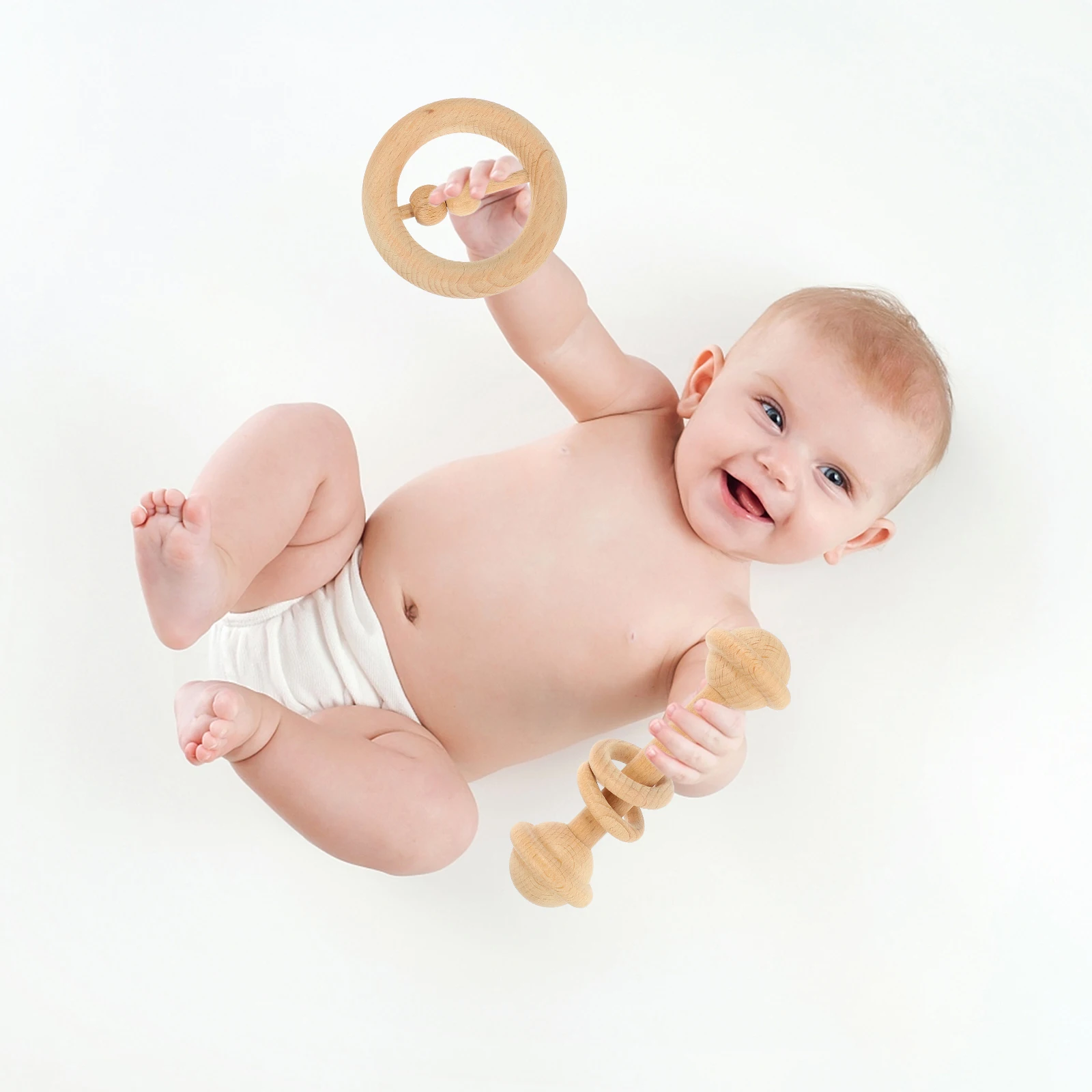 ของเล่นเขย่ามือไม้สำหรับเด็กแรกเกิด 2 ชิ้น ของเล่นกัดสำหรับเด็กทารก พกพาสะดวก เสริมพัฒนาการด้านการรับรู้เสียง ของเล่นเขย่ามือไม้