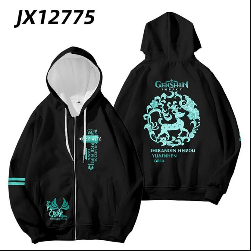 Hot Game Genshin Tác Động 3D In Hình Khóa Kéo Lên Nữ/Nam Hoodie Nỉ Shikanoin Heizou Cosplay Dây Kéo Mũ Trùm Đầu Nam phù Hợp Với Áo