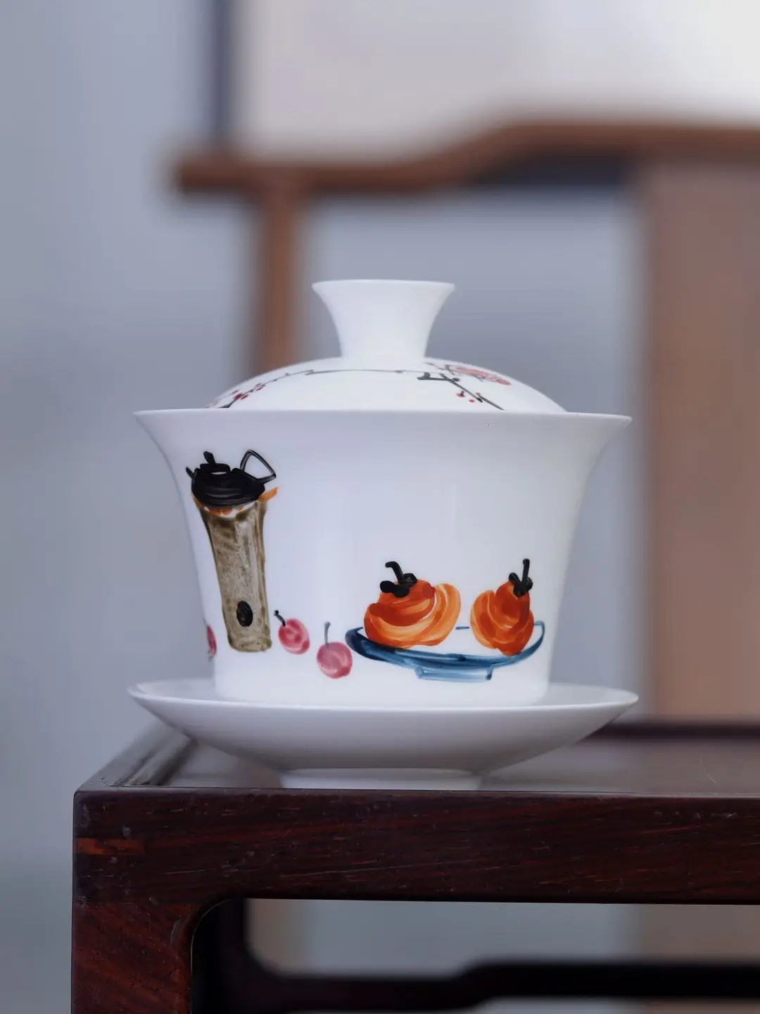 

Hand-Painted Three-Axis Tea Bowl Cover White Porcelain Thin-Walled Ceramic Tea Set for Gongfu Tea Brewing Traditional Chinese...