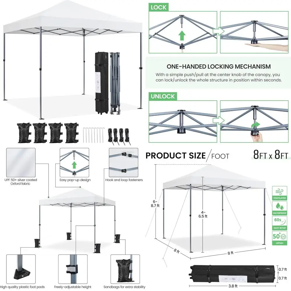 

Portable Outdoor Instant Canopy Tent, Easy Setup 8x8 Gazebo with Wheeled Bag, Commercial-Grade Pop-Up Shelter for Events