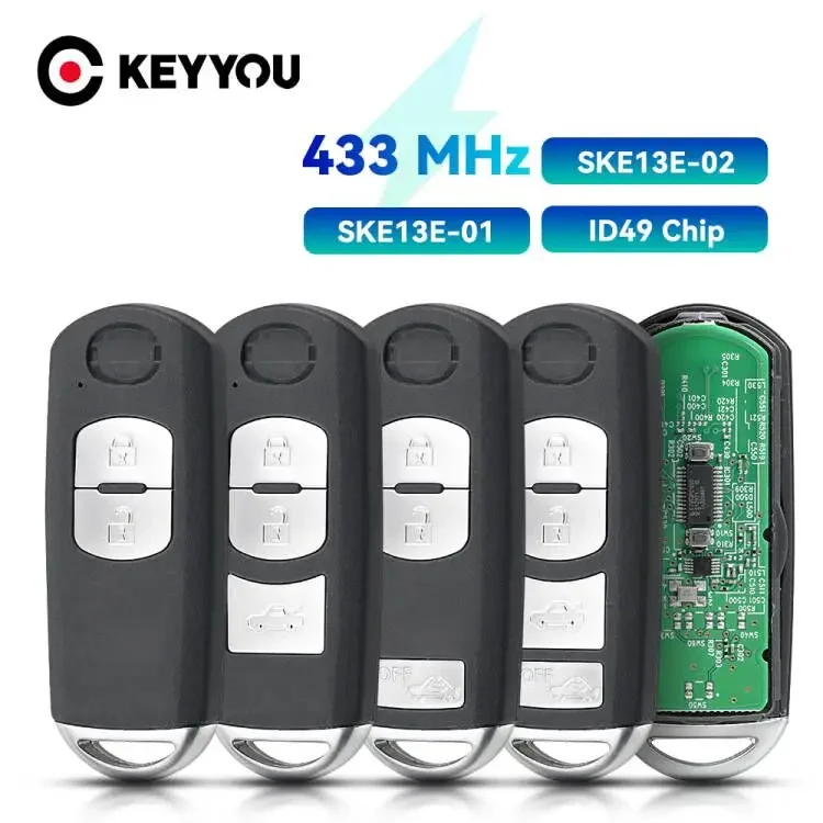 KEYYOU الذكية مفتاح بعيد فوب مع مفتاح الطوارئ ، ID49 رقاقة ، يصلح لمازدا 3 ، 6 ، CX-4 ، CX-5 ، MX-5 ، SKE13E-01 ، SKE13E-02 ، 433MHz