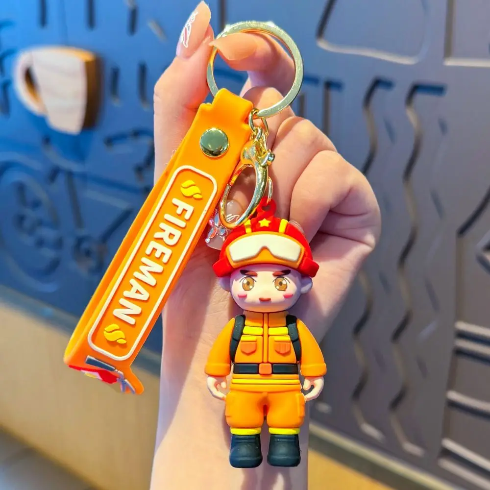 Cute Fireman Keychain Delicate Fashion Police Doll Pendant Key Ring Action Figure Three-dimensional Car Key Chain Holiday Gift