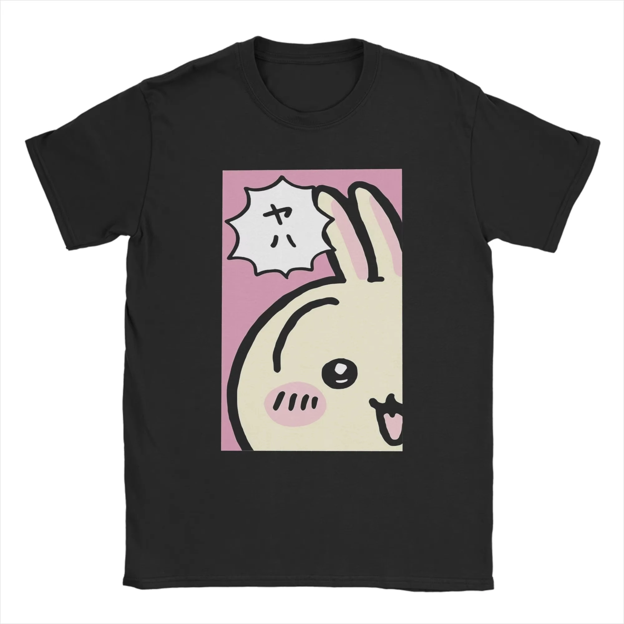 Men T-Shirt Peek A Boo Usagi Chiikawas Hachiware Vintage 100% Cotton Tees Short Sleeve T Shirt Round Collar Clothing Printed