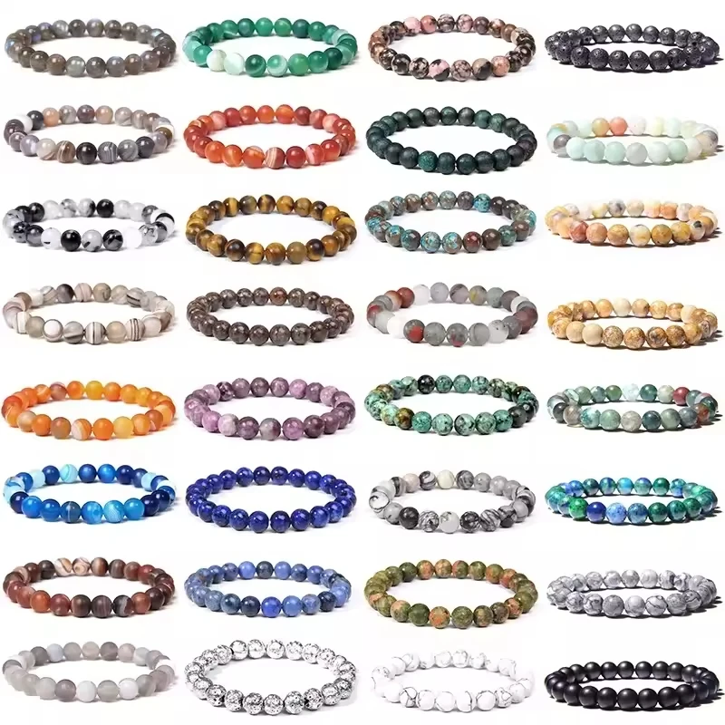 Geometric Pattern Trendy Boho Beaded Unisex Gift Healing Crystal Stretch 8mm Natural Semi-Precious Gemstone Beaded Bracelet