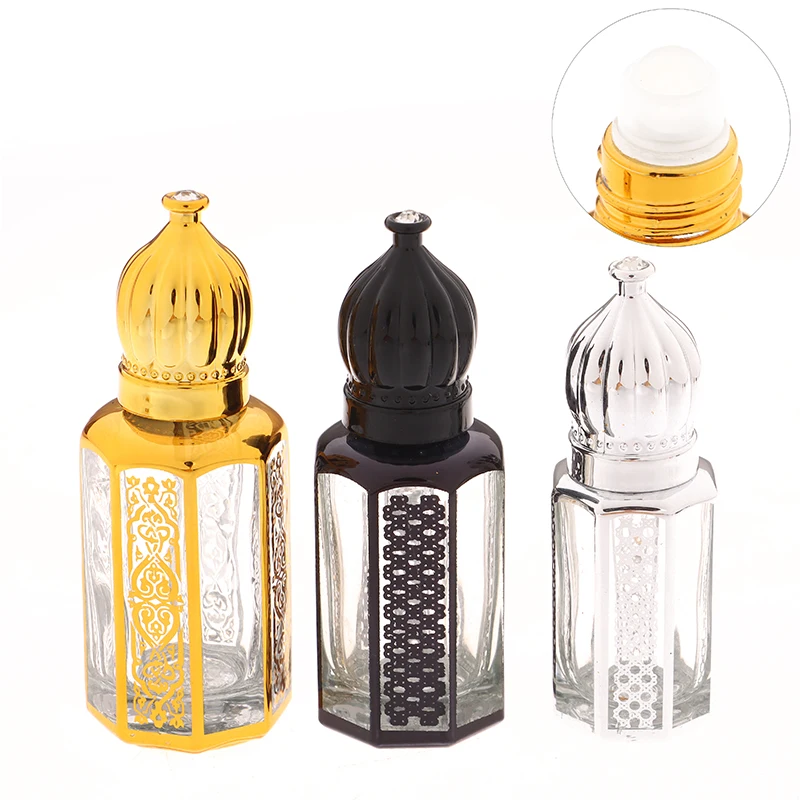 6/9/12ml Portable Glass Roll On Bottles For Essential Oil Arabic Golden Refillable Perfume Bottles Empty Roller Ball Containers