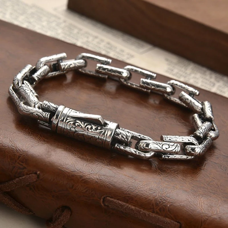 Handmade Chain Crack Print Bracelet For Men Personality High Quality Silver Plated Horseshoe Buckles Bracelet Vintage Jewelry