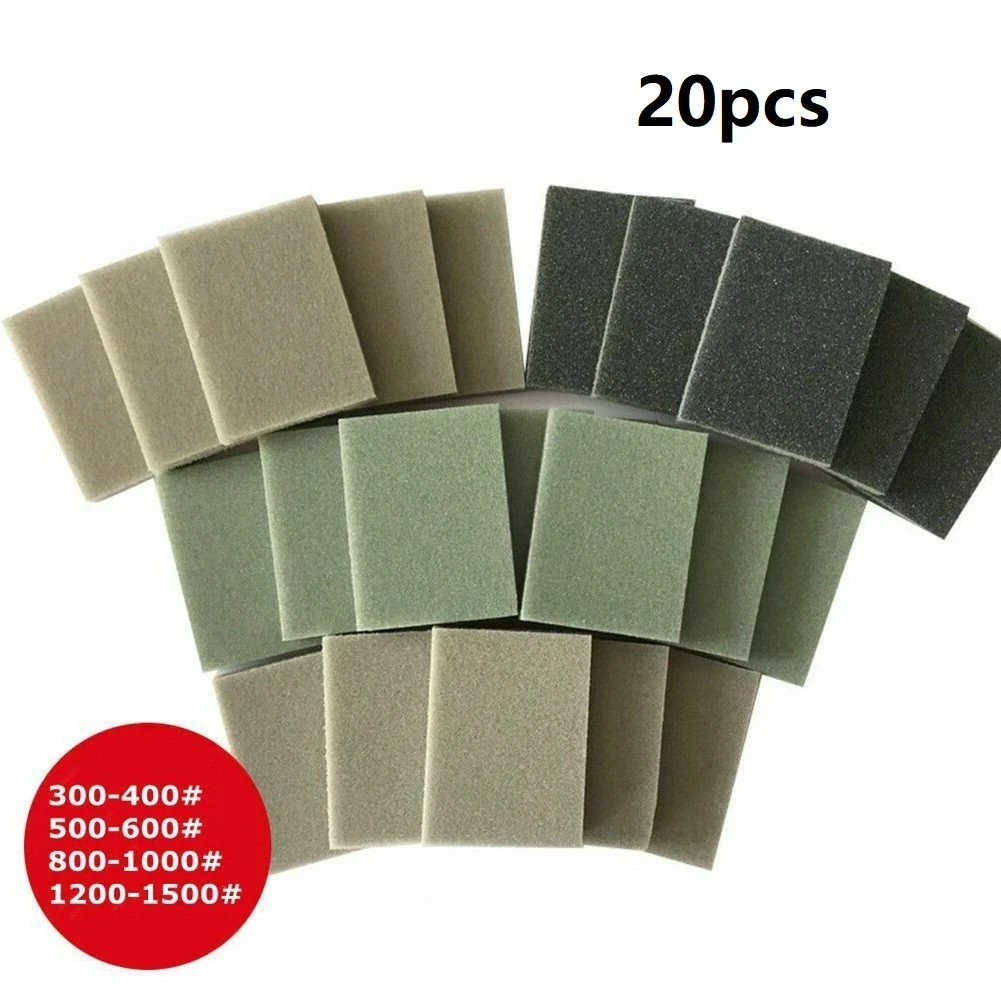 10/20Pcs Sponge Sanding Block Wet Dry Grinding Sandpaper 300-400 500-600 800-1000 1200-1500 Grit Polishing Pads Sand Paper