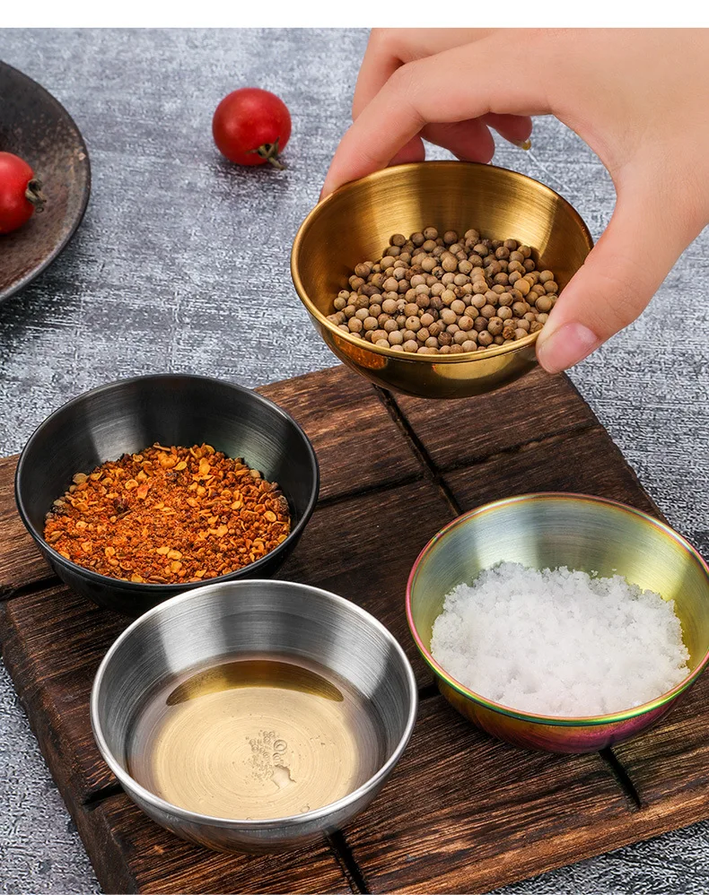 1/2/4pcs Stainless Steel Golden Sauce Dishes Appetizer Seasoning Serving Dishes Sets Tray Kitchen Tableware Spice Plates
