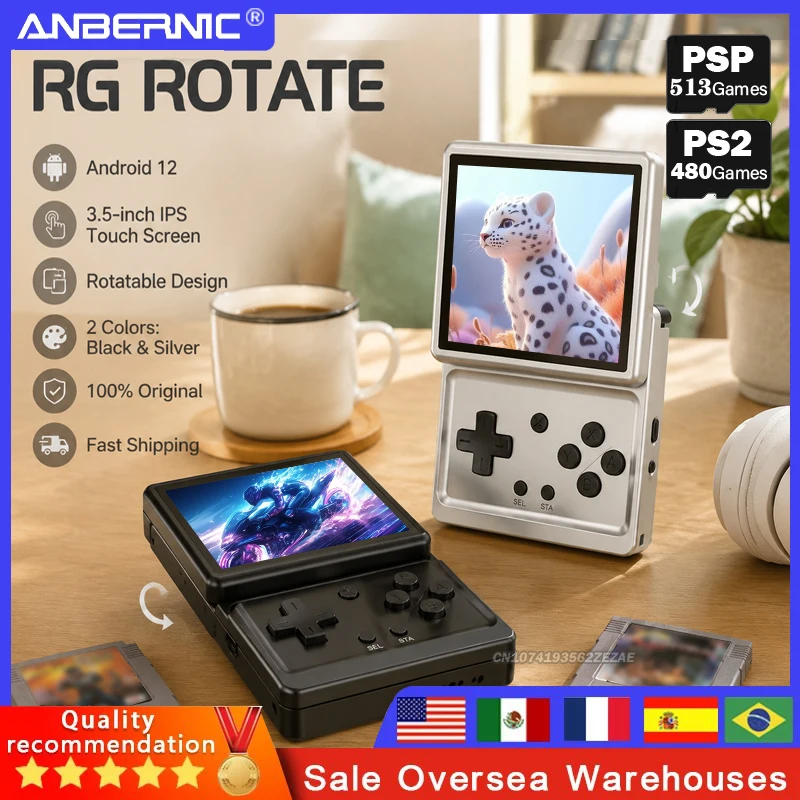Anbernic RG Rotate Handheld Game Console 3.5" IPS Rotating Screen Android 12 Portable Games Player Support AI Streaming
