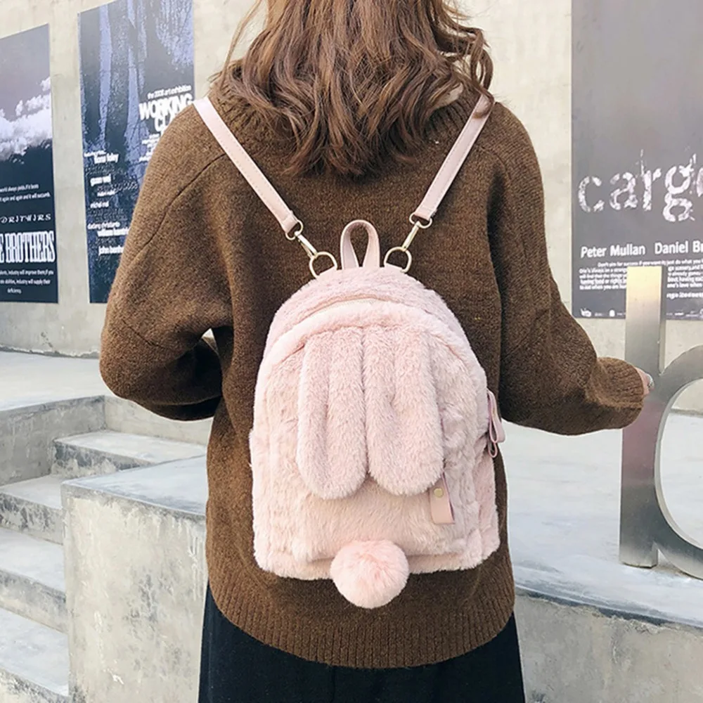 Cute Bunny Ear Pink Color Rabbit Ear Student Backpack Shoulder Rucksack Student Use