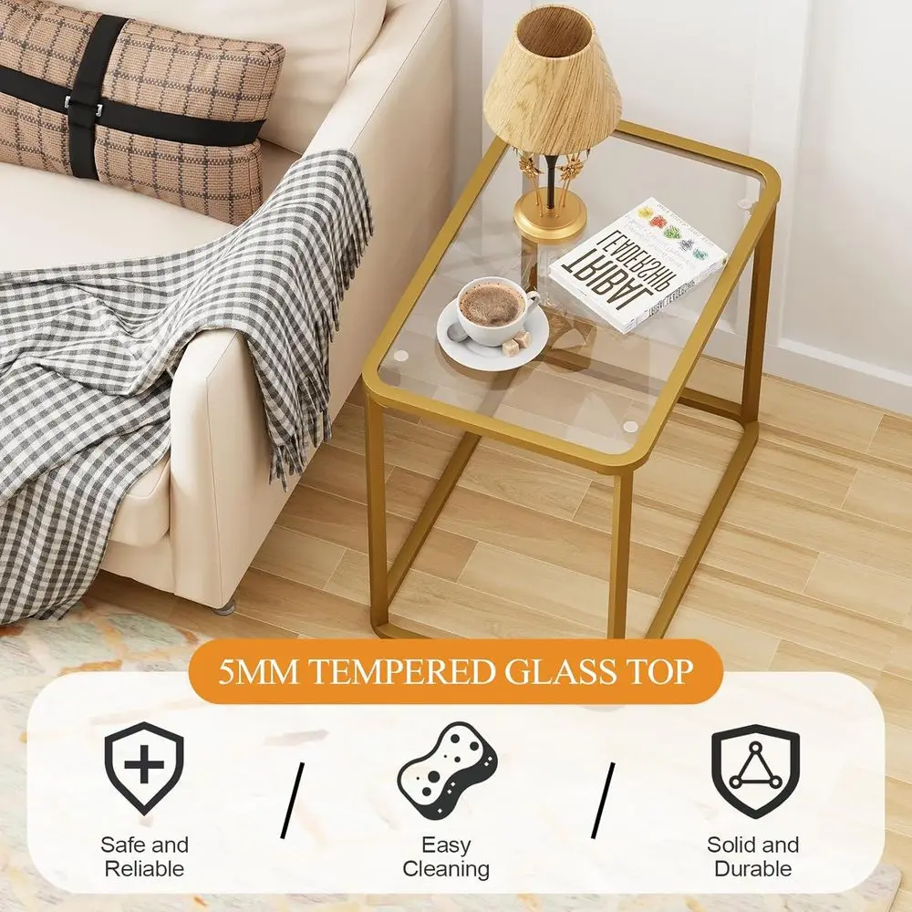 طاولة جانبية مستطيلة بإطار معدني ذهبي للغرف المتعددة، سهلة التجميع، 23.6 × 15.7 × 20.8 بوصة